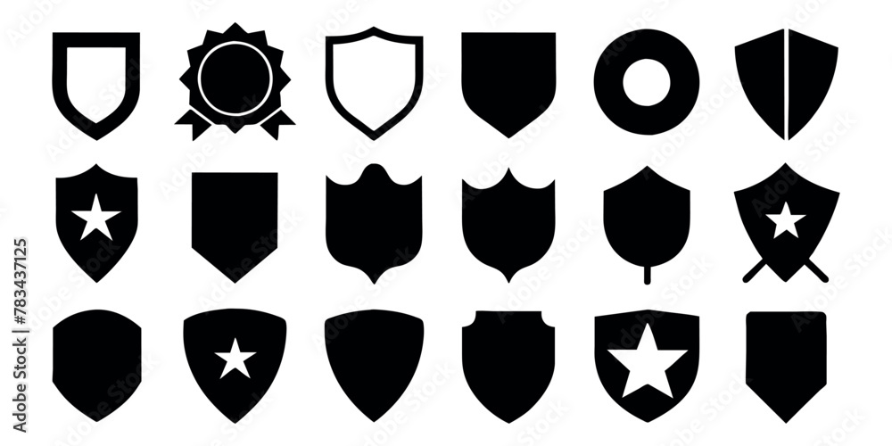  Beautiful set of shields silhouettes. Black badges shape label collection for military, police, soccer and others. 
