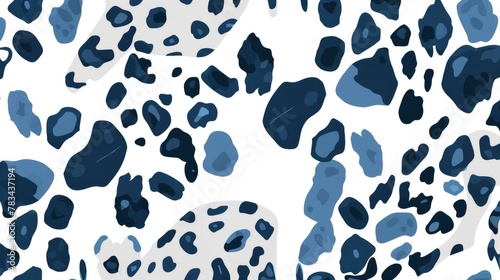 Crisp and simple seamless pattern, blue leopard print on a white background, flat illustration