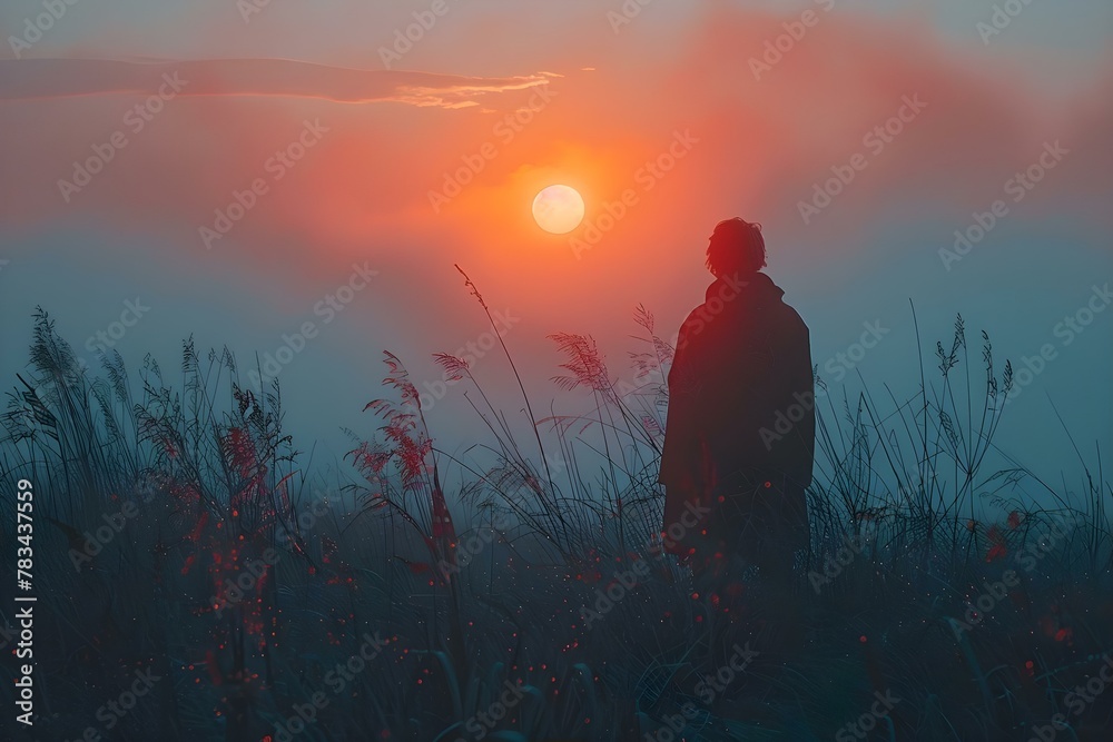 Obraz premium Embracing Return at Dawn: A Tale of Reconciliation. Concept Family, Forgiveness, Reunion, Sunrise, Healing