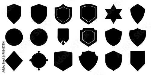  Beautiful set of shields silhouettes. Black badges shape label collection for military, police, soccer and others. 
