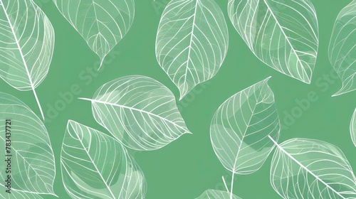 background with white line leaves on green, graphic design for card and web page design