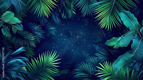 flat illustration of blue and green palm leaves pattern  background  detailed  high resolution