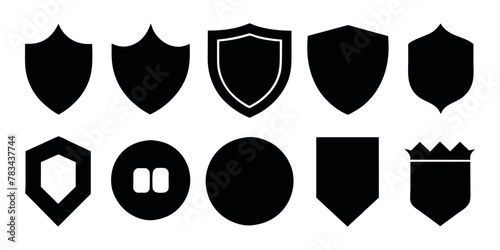  Beautiful set of shields silhouettes. Black badges shape label collection for military, police, soccer and others. 
 photo