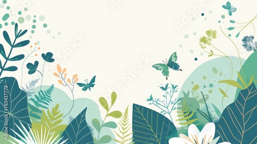 illustration of spring, flat design with geometric shapes and lines in blue, green and white colors © CgDesign4U