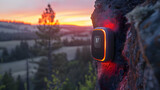 Illuminate the sleek design of a smart thermostat against a backdrop of twilight, highlighting its intuitive interface