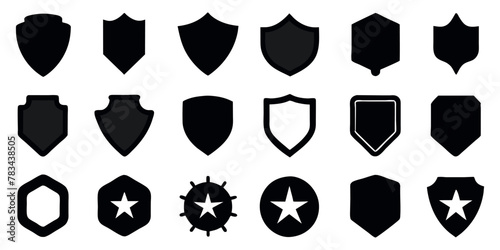  Beautiful set of shields silhouettes. Black badges shape label collection for military, police, soccer and others. 