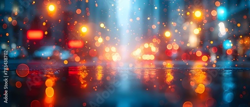 Urban Symphony: A Dance of Lights and Raindrops. Concept Urban Landscape, City Skylines, Rainy Night Photography