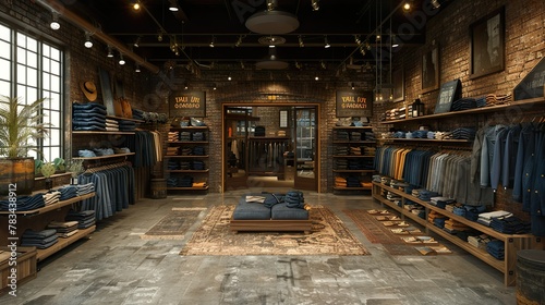 A clothing store with a modern, sleek interior designed to showcase casual clothing and denim jeans © Brian Carter