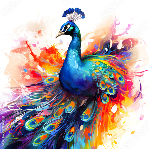 A beautiful peacock on a white background