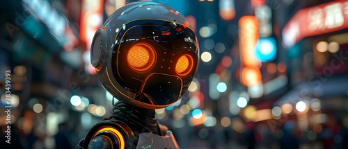 Urban Android Amidst Neon Glow: A Symphony of Nanotech Repair. Concept Sci-Fi Characters, Neon Lights, Futuristic Technology, Cyberpunk Aesthetics, Nanotechnology Repair
