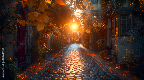 Shadows dance across cobblestone streets as dusk falls, heralding the arrival of another evening filled with the promise of unforgettable performances and endless possibilities photo
