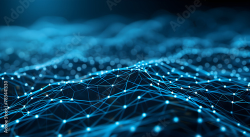 Abstract technology background with glowing network connection lines and dots on blue gradient
