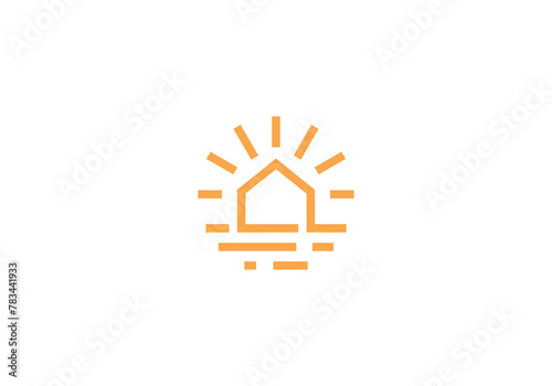 house dengan sun logo. water home linear style vector design

