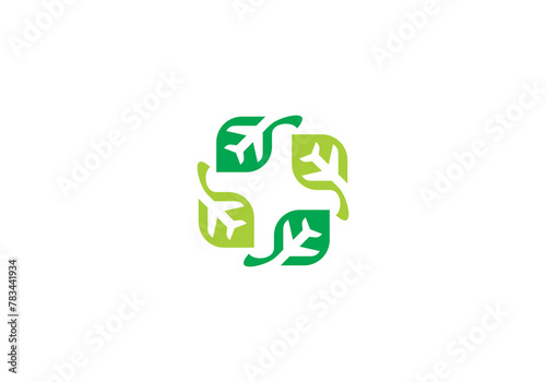leaf with airplane logo. transportation, adventure, travel symbol icon design
