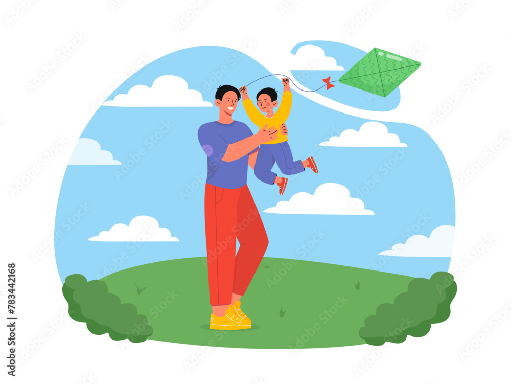 Father and son with kite vector