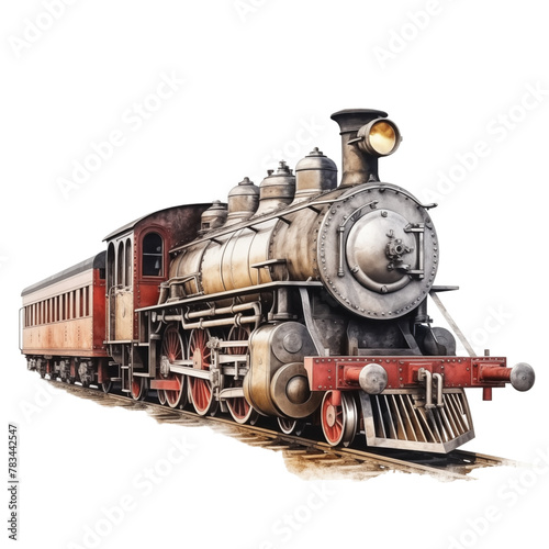 Vintage steam locomotive train isolated on transparent background