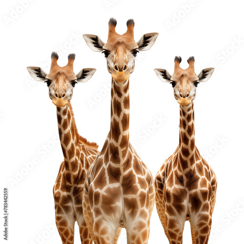 Three giraffes isolated on transparent background