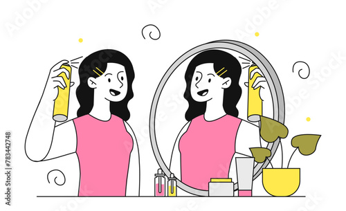 Woman with hair spray vector linear
