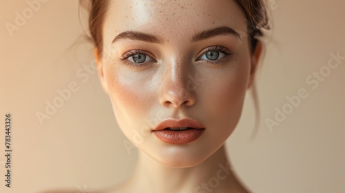 The face of a woman with flawless skin. AI generative.