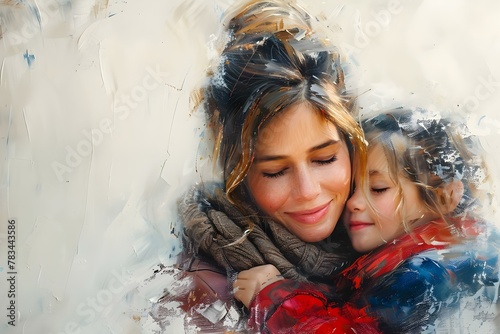 Embrace of Affection: Mother-Child Love in Art. Concept Motherhood, Art, Affection, Love, Embrace photo