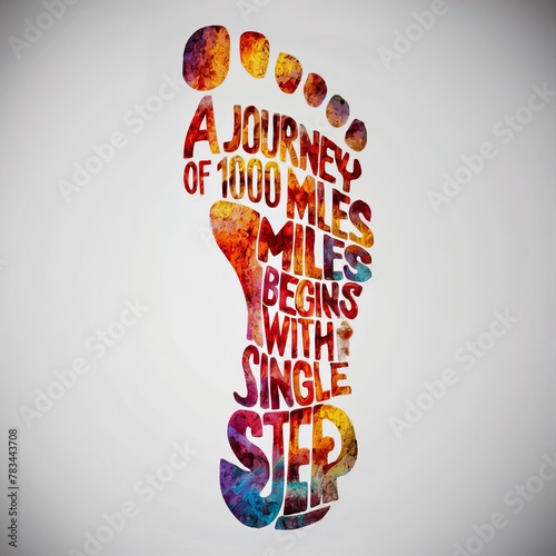 Colorful Footprint of Inspiration: 'A Journey of 1000 Miles' Quote