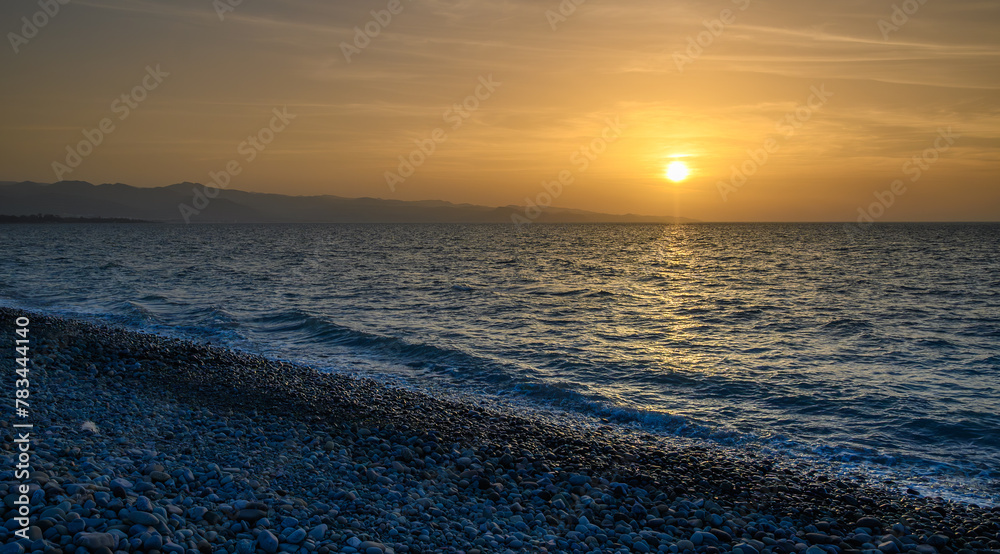 sunset in Cyprus sea view mountains and sky. Mediterranean