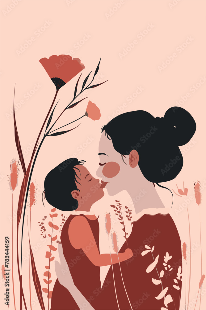 vector illustration with her kid flowers background vector illustration with her kid flowers background