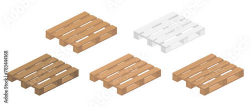 isometric wooden brown white pallet set isolated on white background vector flat illustration