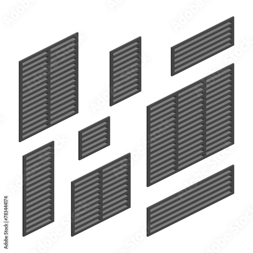 isometric wall air ventilation grid set isolated on white background vector flat illustration