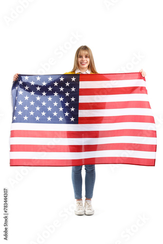 Teenage girl with USA flag ...