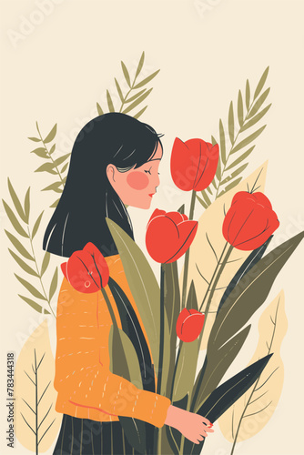 vector illustration with her kid flowers background