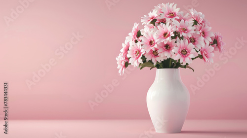 Flowers in a vase on a pink background