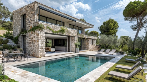 modern contemporary home, stone age with pool © Barbara Taylor