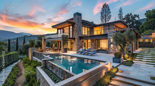 modern contemporary home, stone age and pool photo