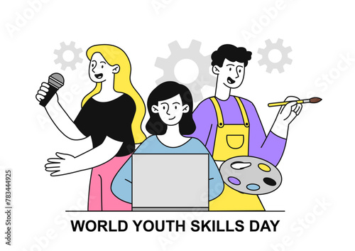 World youth skills day vector linear poster
