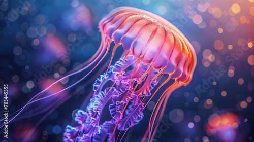 Large jellyfish, abstract neon background. © vannet