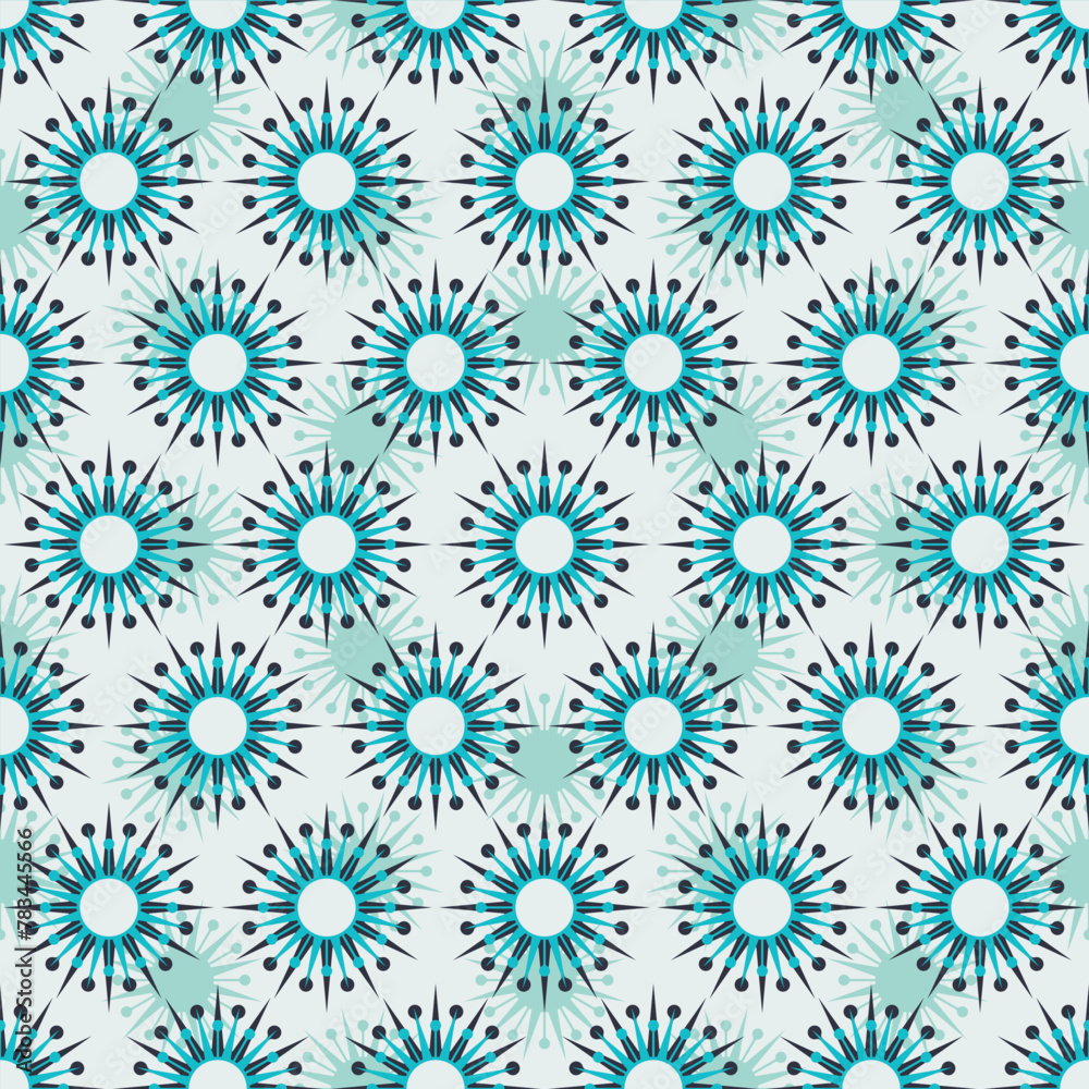 Blue and White Googie Atomic Age Radial Starburst Seamless Vector Repeat Pattern Blue and White Googie Atomic Age Radial Starburst Seamless Vector Repeat Pattern