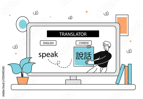Man with translator vector linear