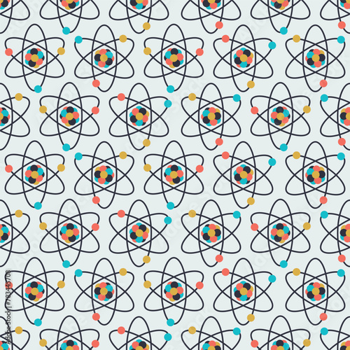 Atomic Age Retro Futurism Atom Seamless Vector Repeat Pattern