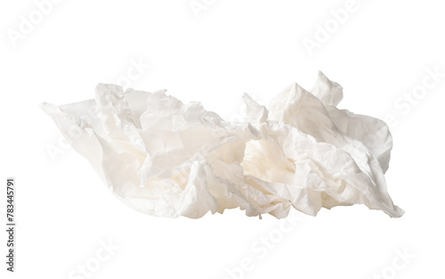 Front view set of screwed or crumpled tissue paper or toilet paper balls after use in toilet or restroom isolated with clipping path in png file format