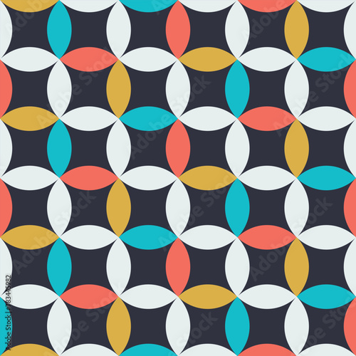Colorful Contemporary Mid Century Modern Circle Motif  Seamless Vector Repeat Pattern