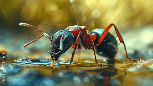 Ant in macro view. Hardworking insect. AI generative. © PROKOPYCH