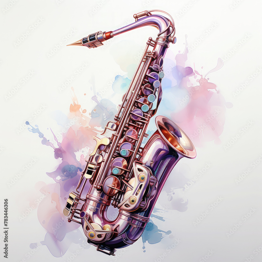 Obraz premium Watercolor Saxophone, clipart Illustration, Generative Ai