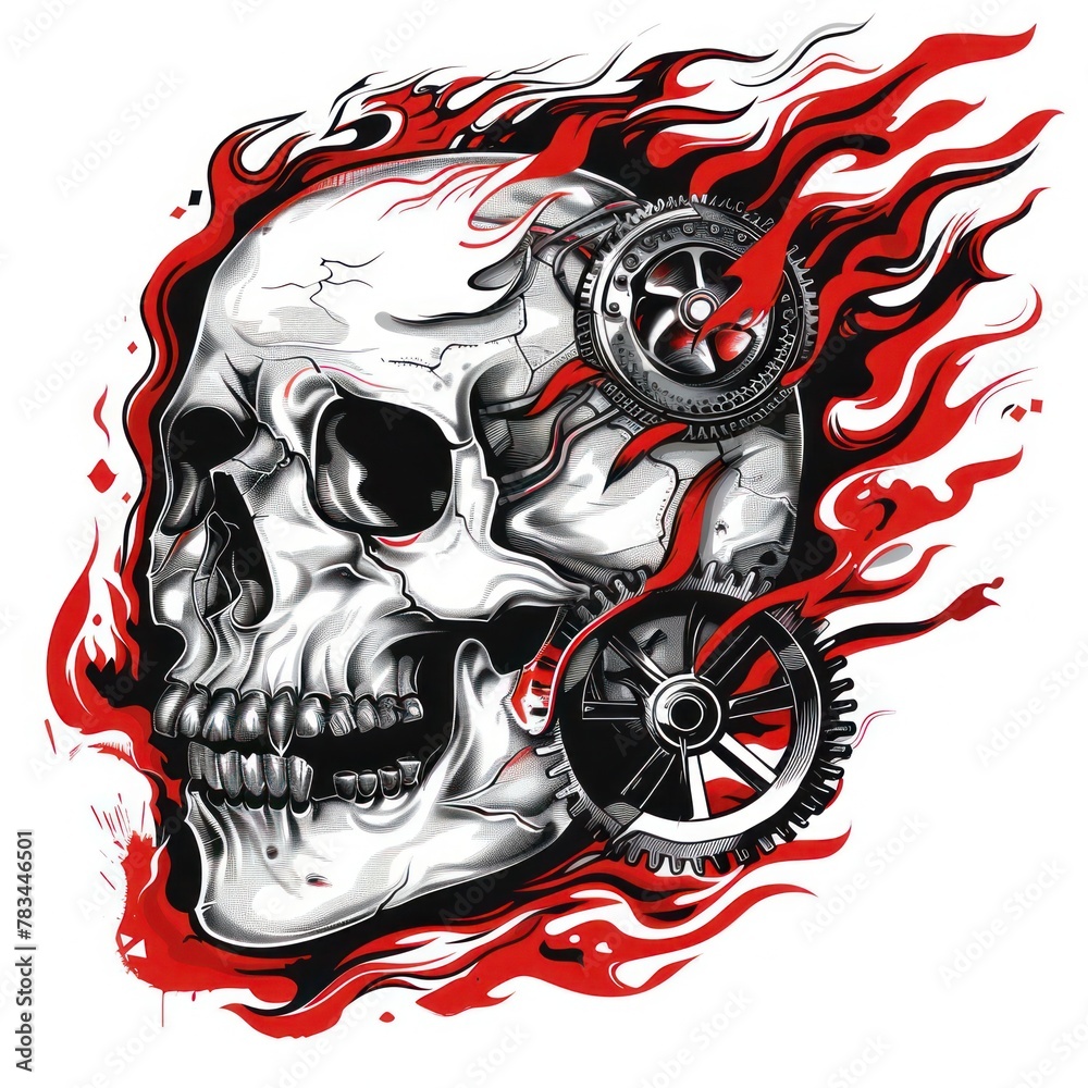 Art illustration skull with shading flame