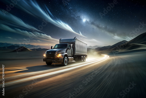 night scene of Truck overtaking, background along the desert