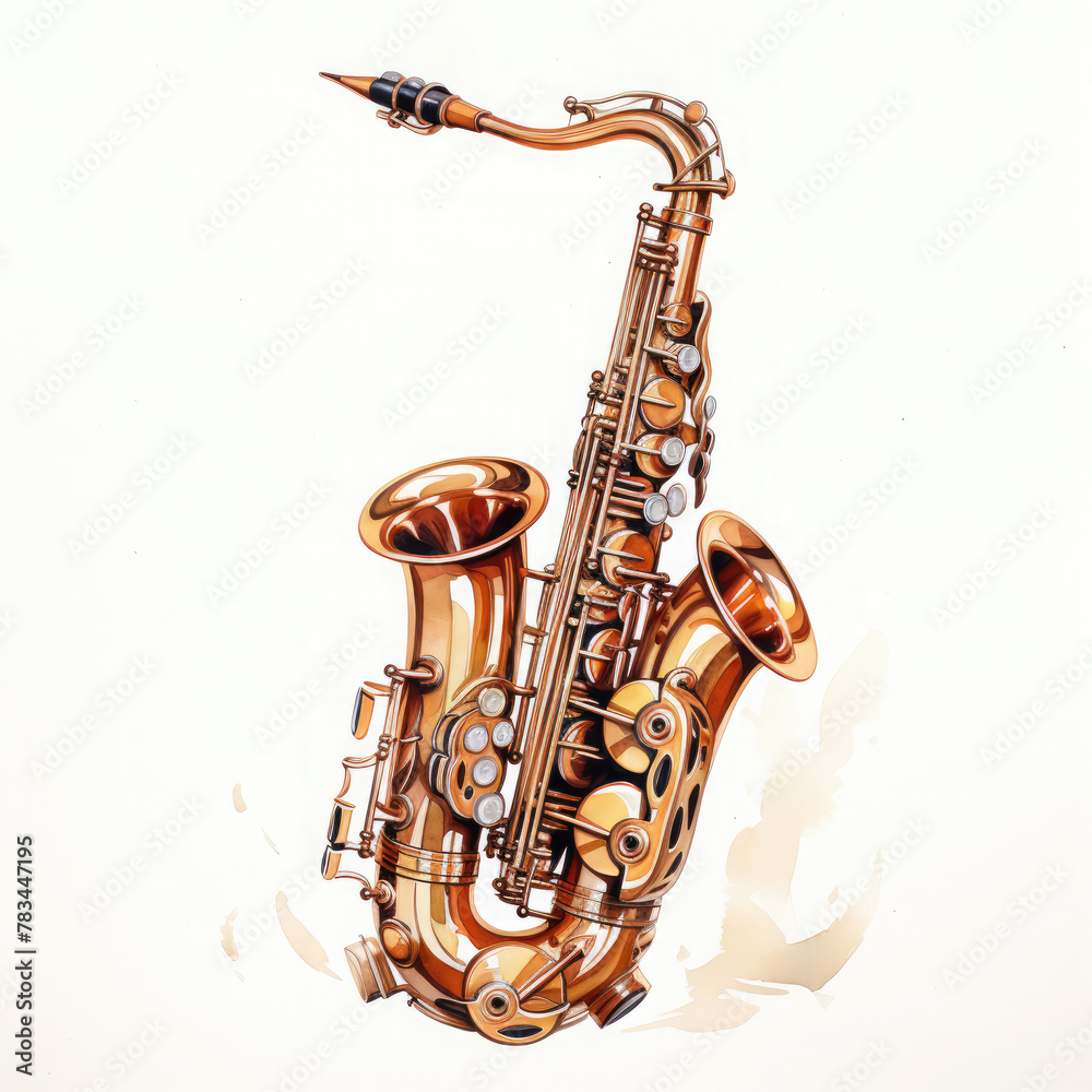 Naklejka premium Watercolor Saxophone, clipart Illustration, Generative Ai