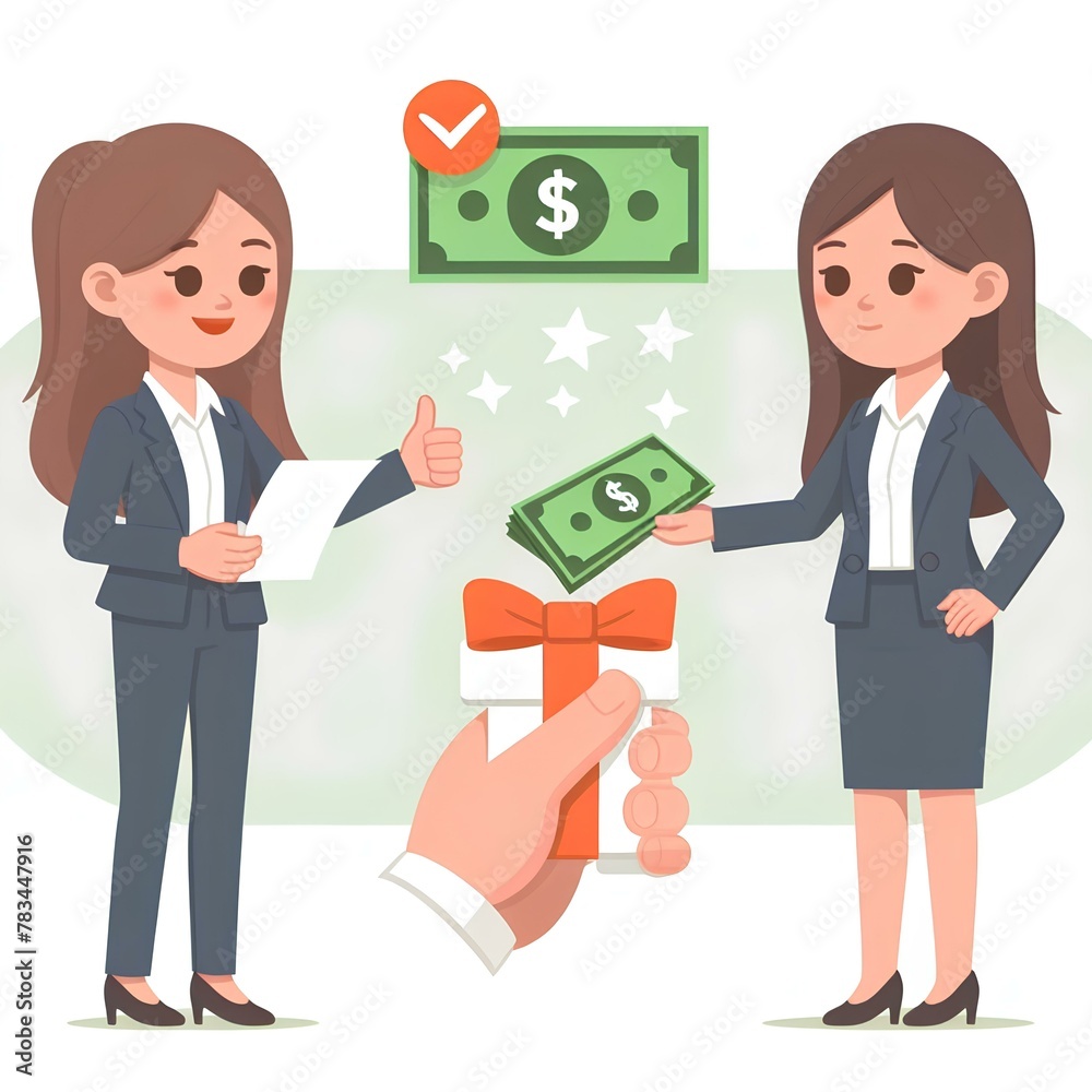 flat design of a businesswoman receiving a bonus, isolated on white background flat design of a businesswoman receiving a bonus, isolated on white background