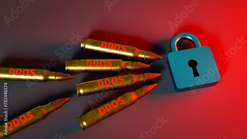 Concept of receiving ddos attack through internet. 3d rendering photo