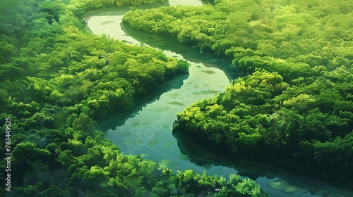 aerial view of congo river meandering through lush green mangrove swamps digital painting