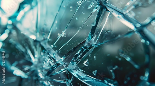 broken glass in office with sharp shards and cracks closeup of shattered window texture abstract photo